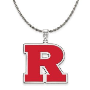 Sterling Silver Rutgers XL Enamel 'R' Pendant Necklace - 26 Inch